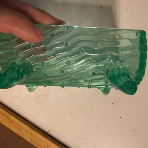 Early American pattern glass green log bowl